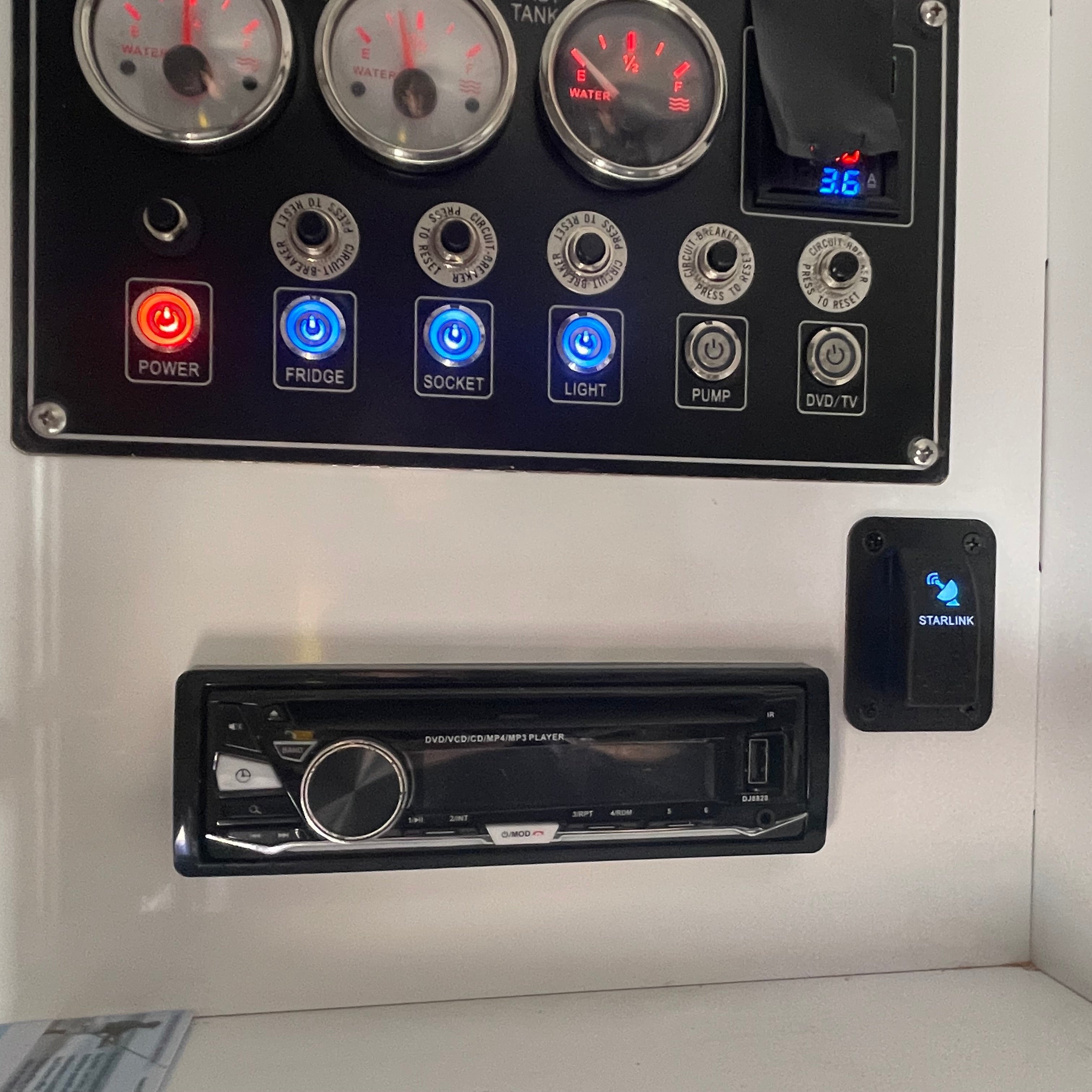 Starlink DC 3-Pole Rocker Switch – Blue LED with Mounting Plate Options (12V 20A / 24V 10A) SpaceTek - Starlink Mounts & Accessories