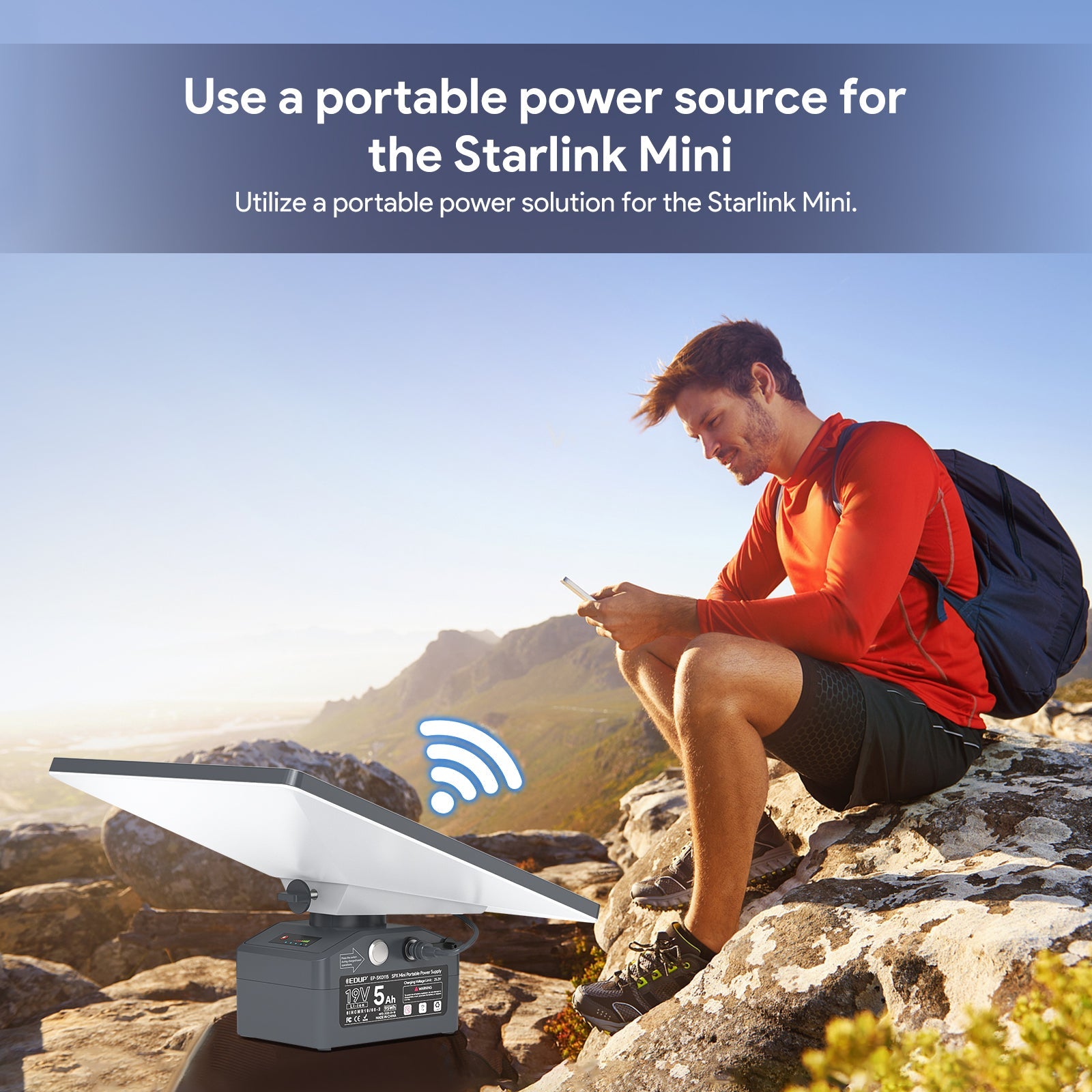 Portable Power Pack for Starlink Mini – 19V 5Ah Li-Ion | Up to 3.5 Hours Runtime | Includes AC Charger EDUP