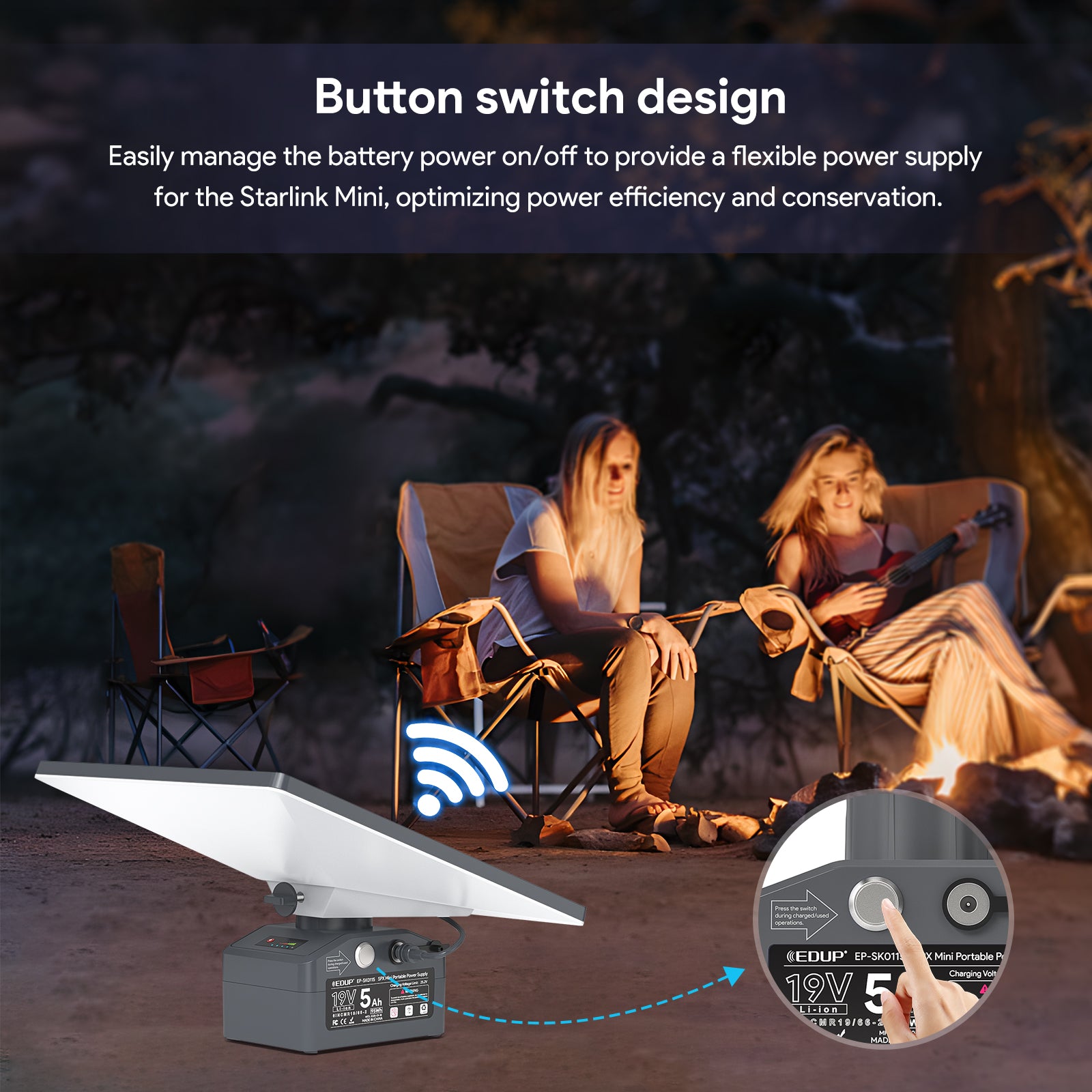 Portable Power Pack for Starlink Mini – 19V 5Ah Li-Ion | Up to 3.5 Hours Runtime | Includes AC Charger