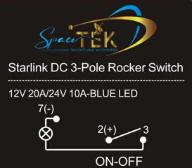 Starlink DC 3-Pole Rocker Switch – Blue LED with Mounting Plate Options (12V 20A / 24V 10A) SpaceTek - Starlink Mounts & Accessories