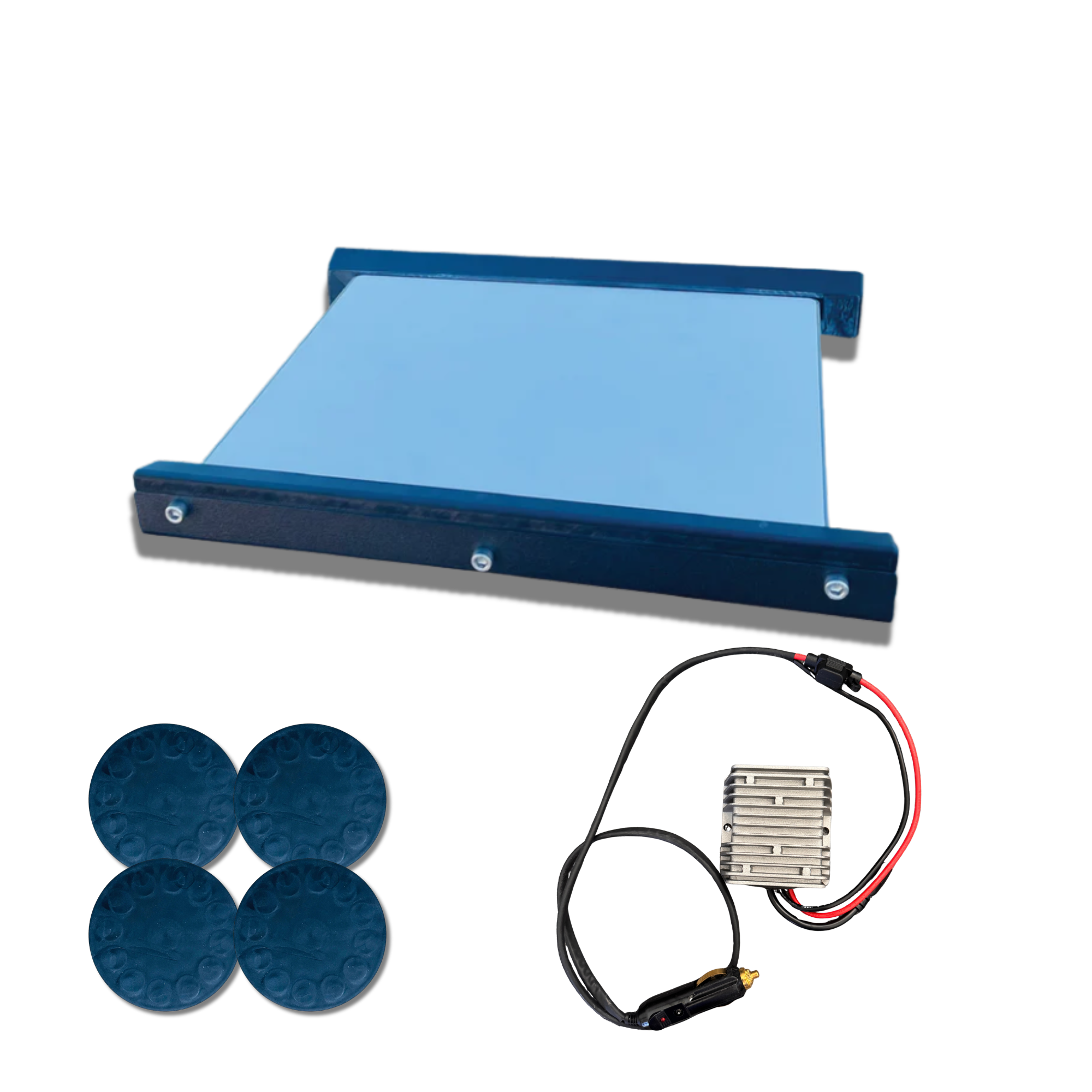 Starlink Mini Road Bundle with black aluminium mount, four rubber-coated magnets, and 12V power booster