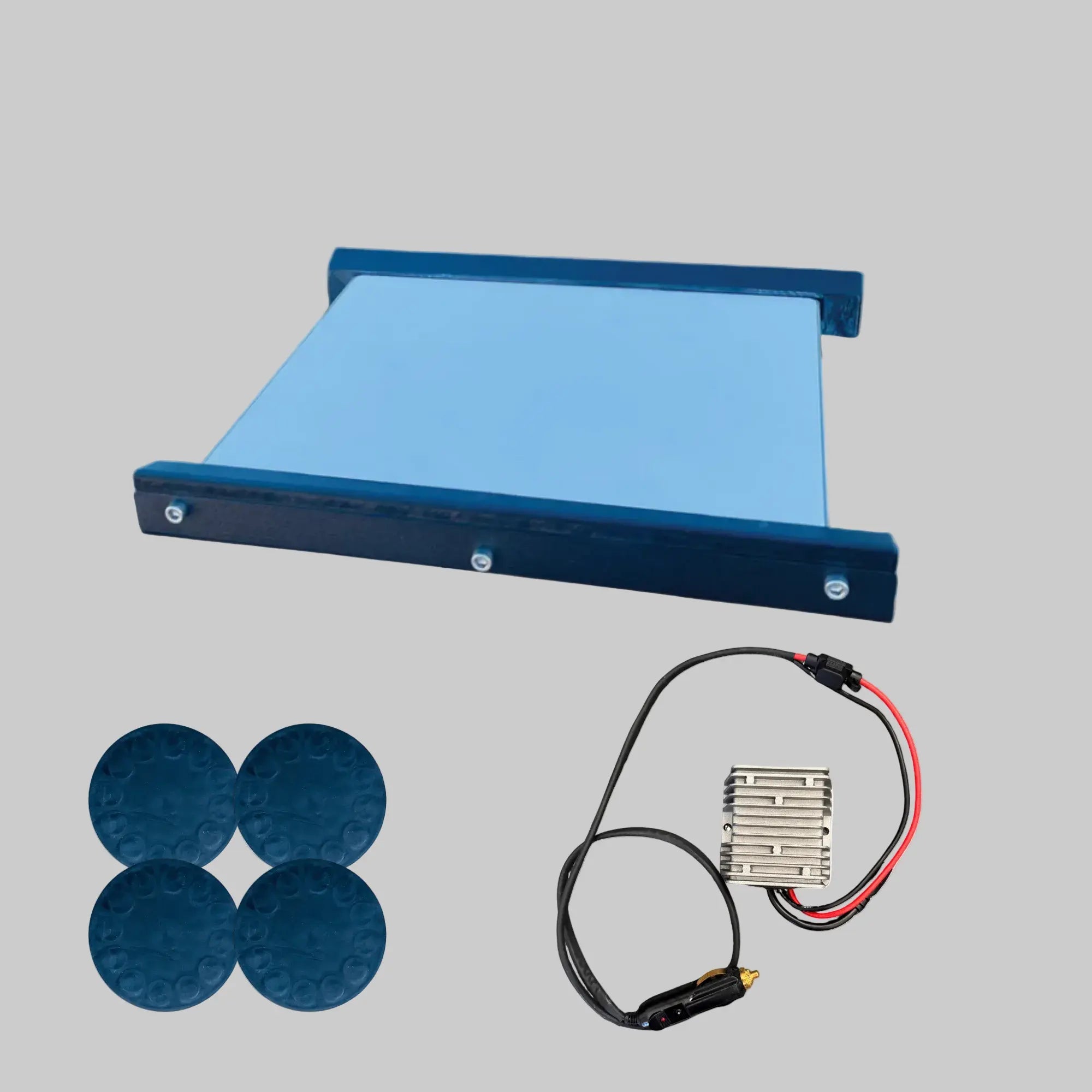 Starlink Mini Road Bundle with black aluminium mount, four rubber-coated magnets, and 12V power booster