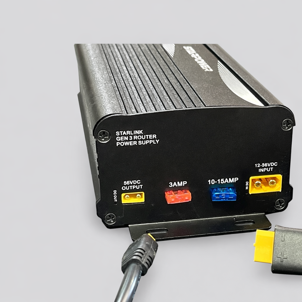 Power supply unit with connectors on a gray background