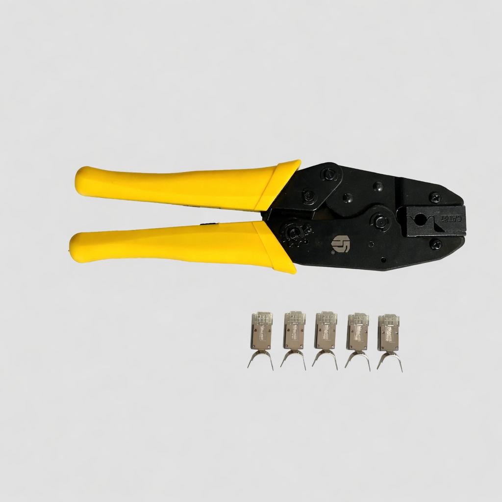 Heavy duty RJ45 crimping tool with Ethernet connectors for professional network cable installation
