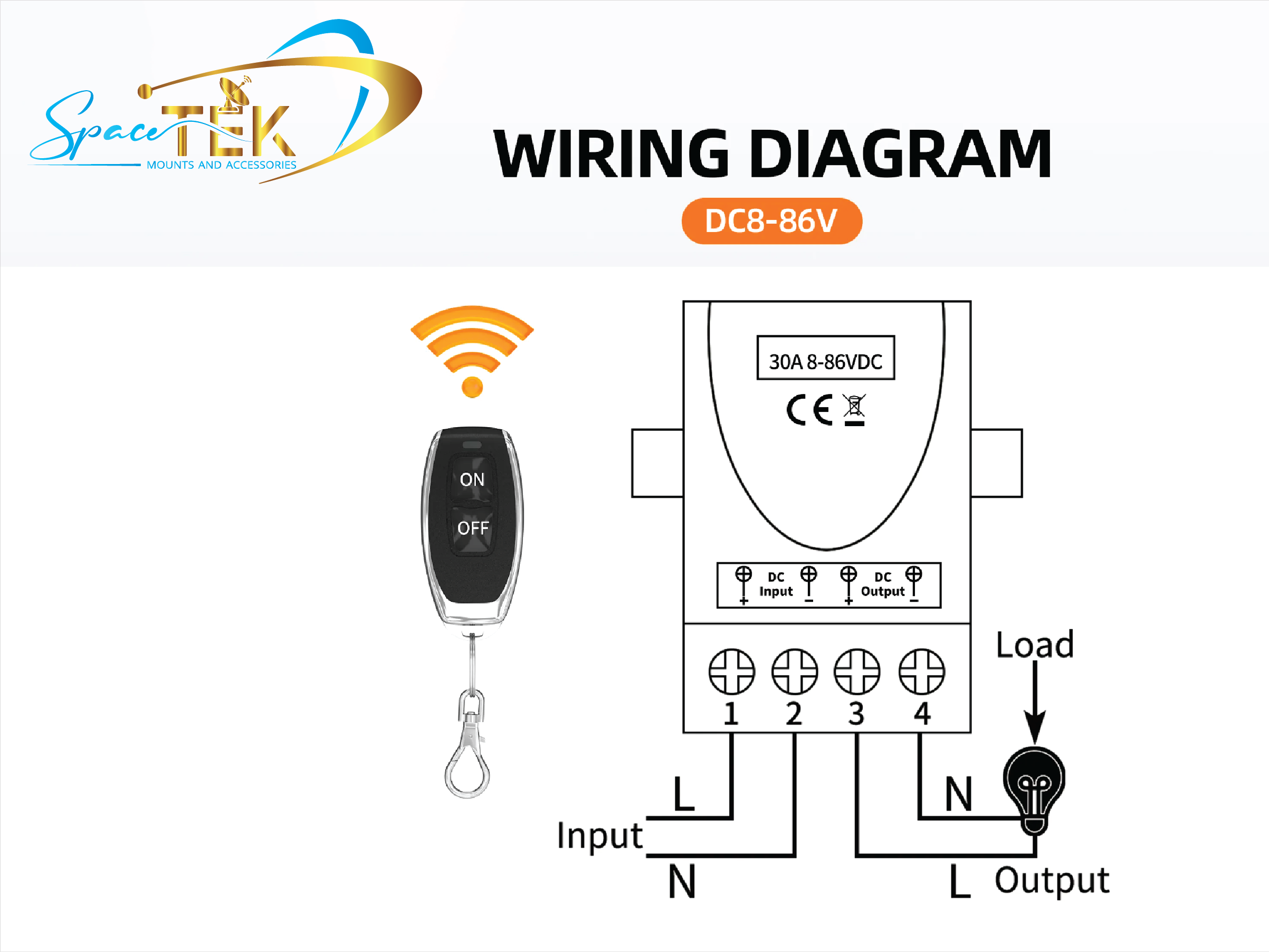 12V Remote Control Relay 30Amp (8-86VDC) SpaceTek