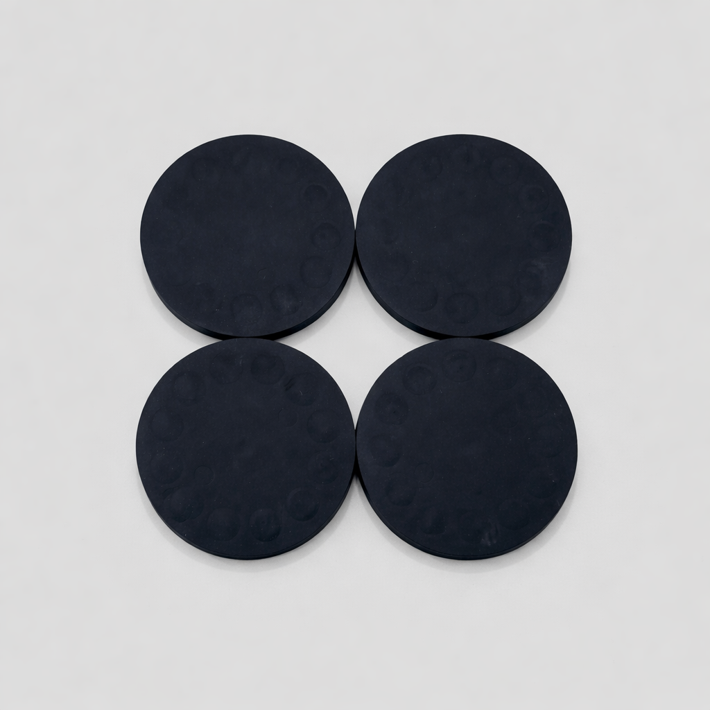 Top view of M8 threaded rare earth magnets for Starlink mounting showing rubber-coated contact surface.