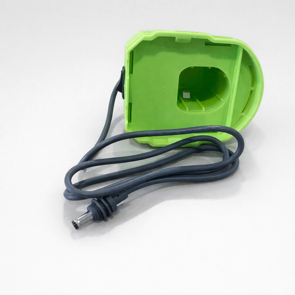 Underside of Ryobi battery adaptor for Starlink Mini showing battery connection slot and DC plug