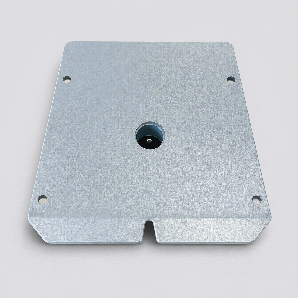 Rear view of Spacetek Starlink Gen 3 pole mount adapter – precision-machined aluminum backplate with central hole