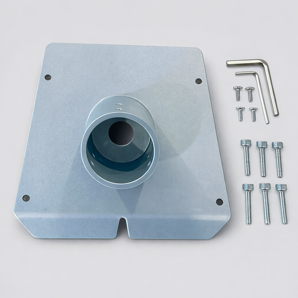 Square product image of Spacetek Gen 3 Starlink pole mount adapter kit with all included hardware shown on neutral background