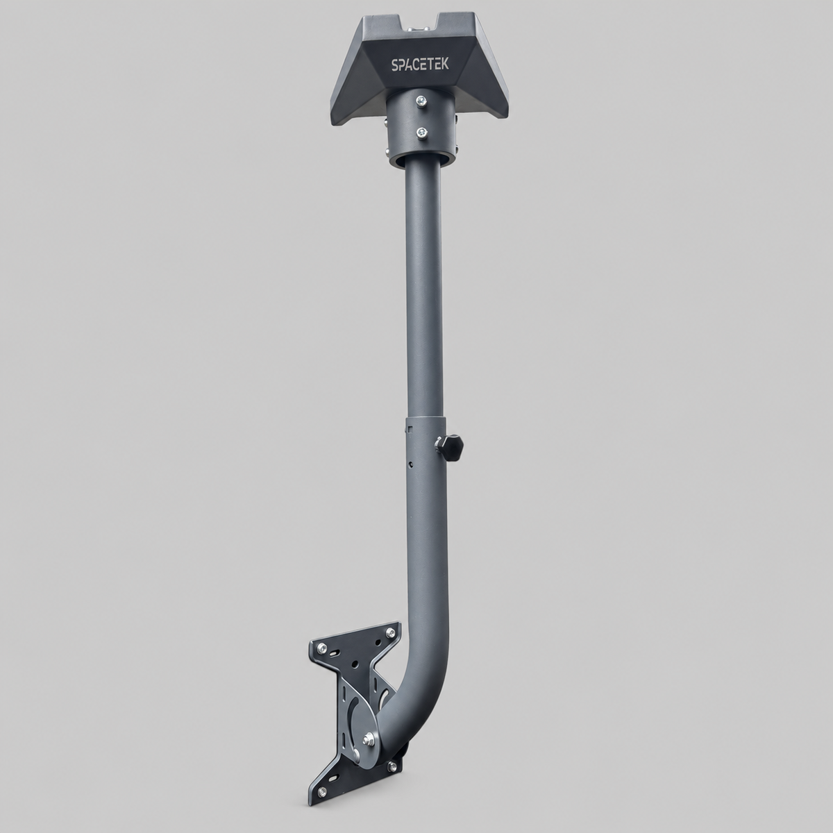 Spacetek adjustable Starlink wall mount with grey telescopic pole, curved arm, wall bracket and pole adaptor.