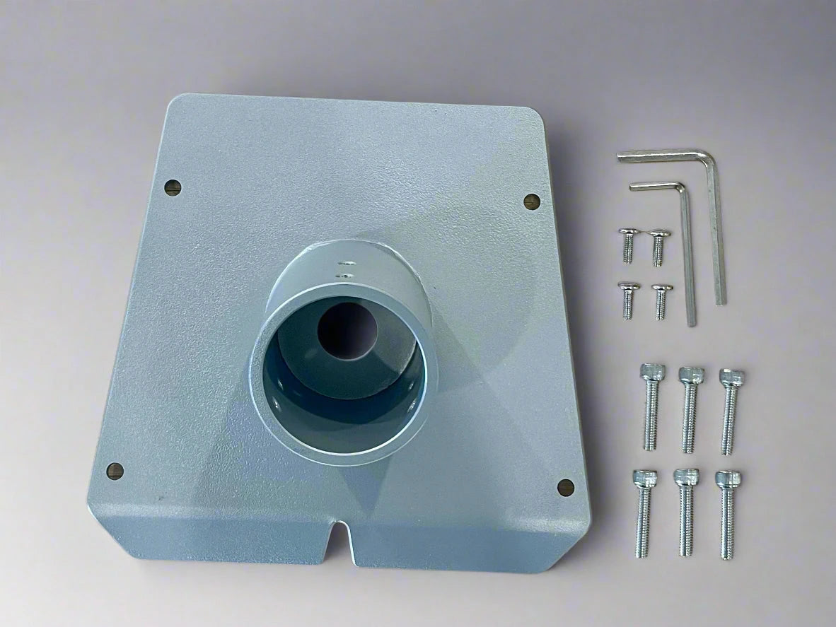 Spacetek aluminium adaptor mount for Starlink Performance Gen 3 dish featuring angular reinforcement and precision machining