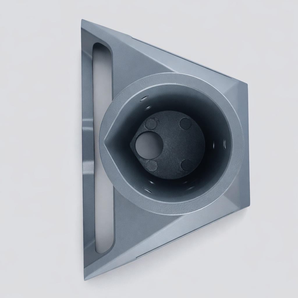 Top view of Spacetek aluminium Starlink Gen 3 pole adaptor showing circular mount opening and internal structure