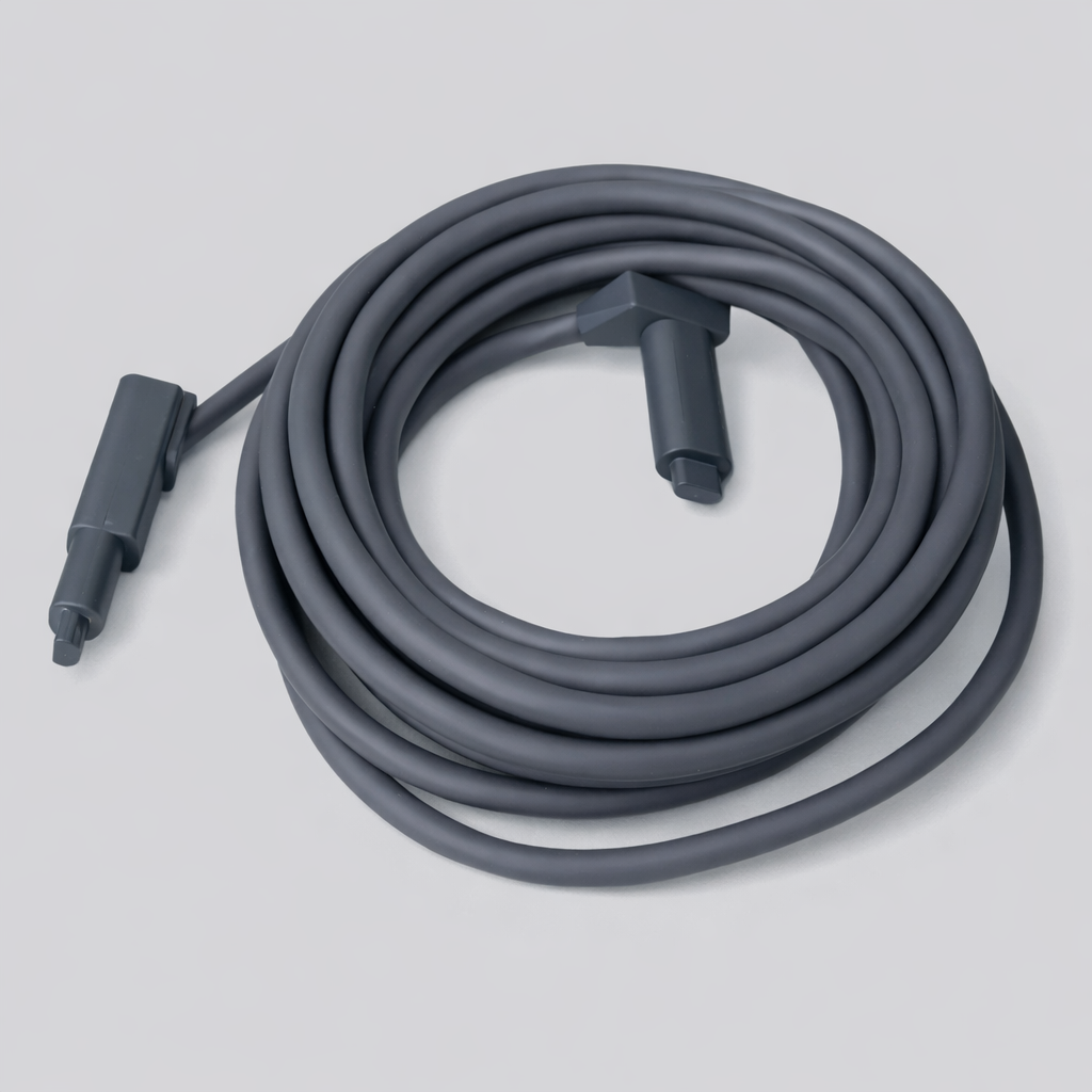 Compactly coiled SPX Gen 2 cable for Starlink Gen 2, with straight and angled ends for precise fit and secure connection