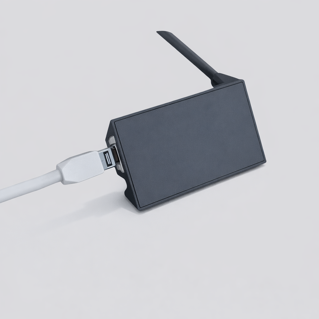 Starlink Ethernet Adapter for wired network connection, compact grey unit with integrated cable