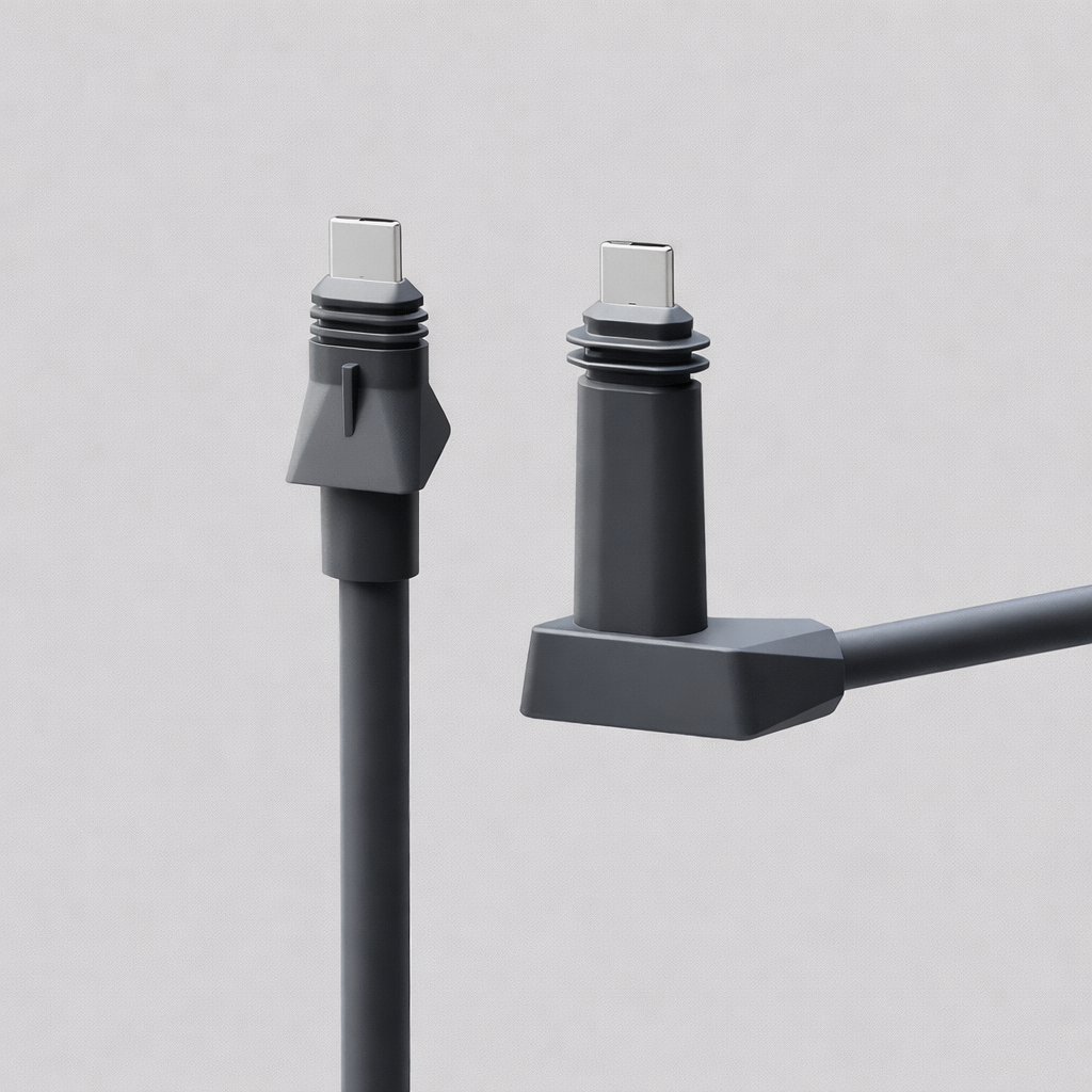 Close-up of Starlink Gen 2 high performance cable connectors showing proprietary plug ends and weather sealing