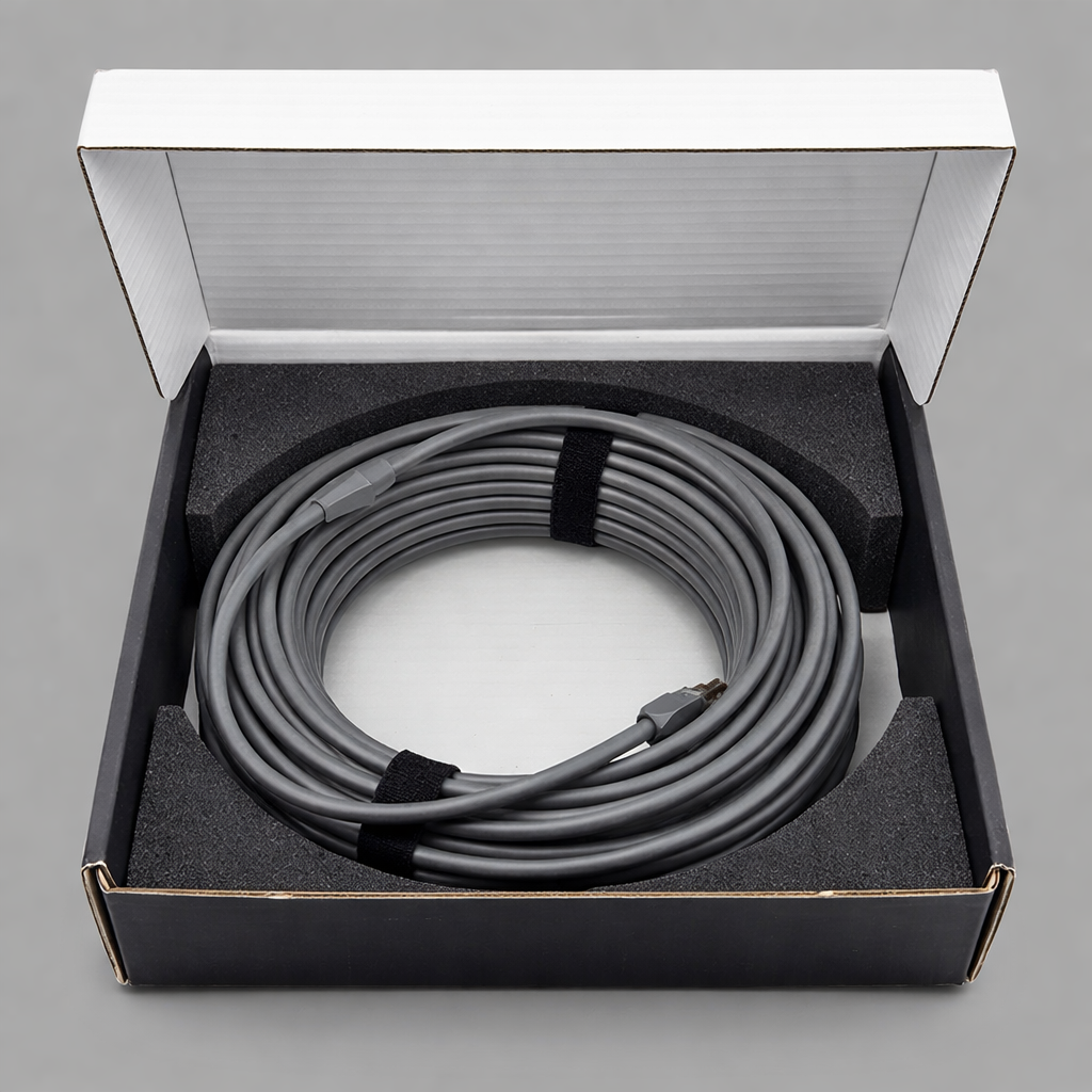 Starlink Gen 2 high performance cable neatly coiled in box with connector ends visible