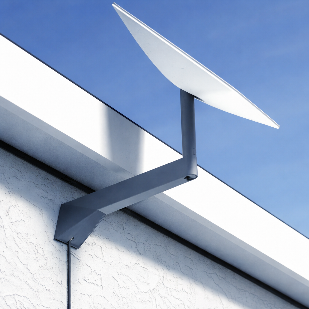 Starlink Gen 2 high performance dish installed on roof using angled mount bracket and cable routing