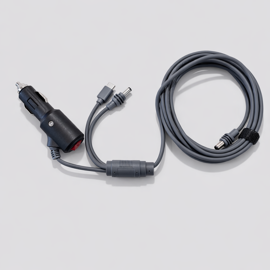 Starlink Mini 3-in-1 DC power cable for cigarette lighter outlet with on/off switch, inline fuse, USB-C and DC barrel connectors