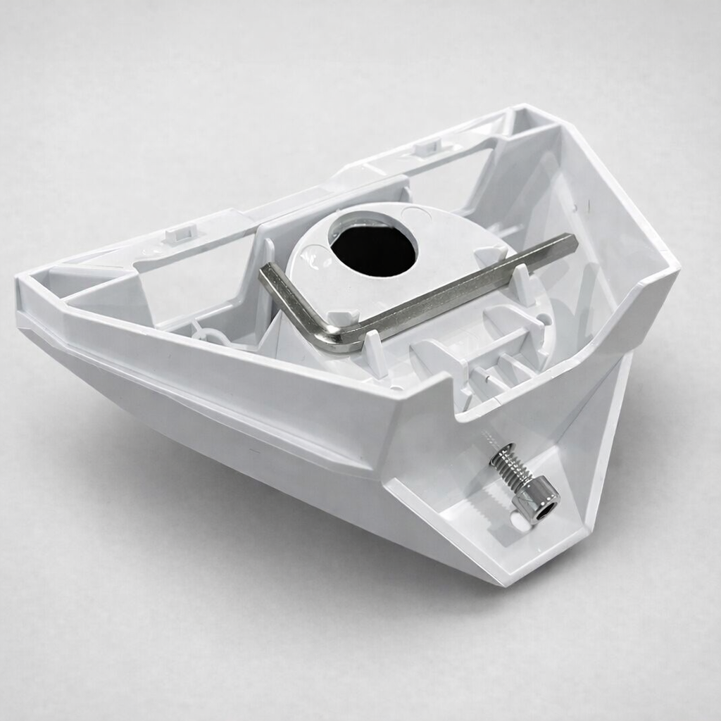 Starlink Mini pole mount ABS plastic bracket with included hex key and mounting screw