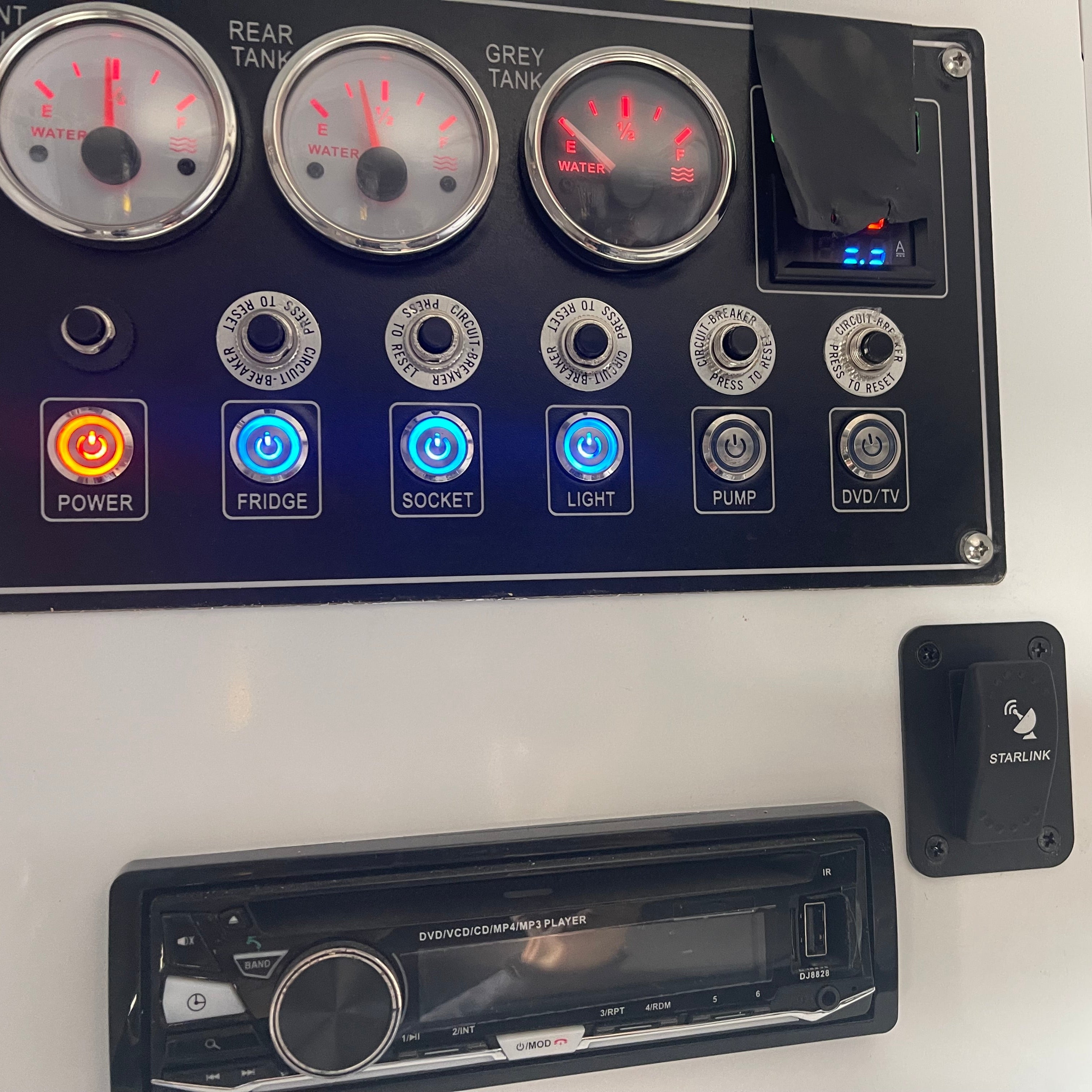 Starlink DC 3-Pole Rocker Switch – Blue LED with Mounting Plate Options (12V 20A / 24V 10A) SpaceTek - Starlink Mounts & Accessories