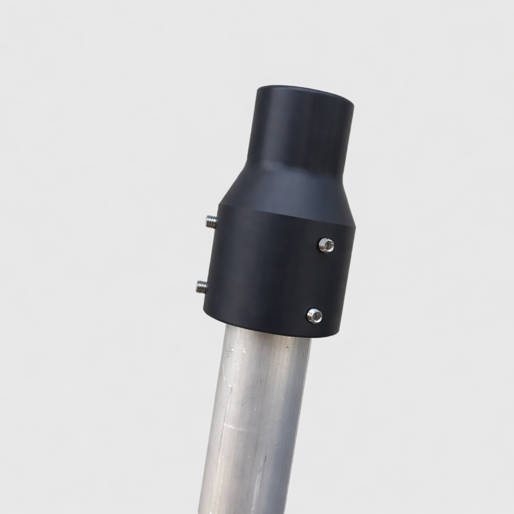Starlink Gen 2 mast adaptor made out of Machined plastic in black against a grey background 