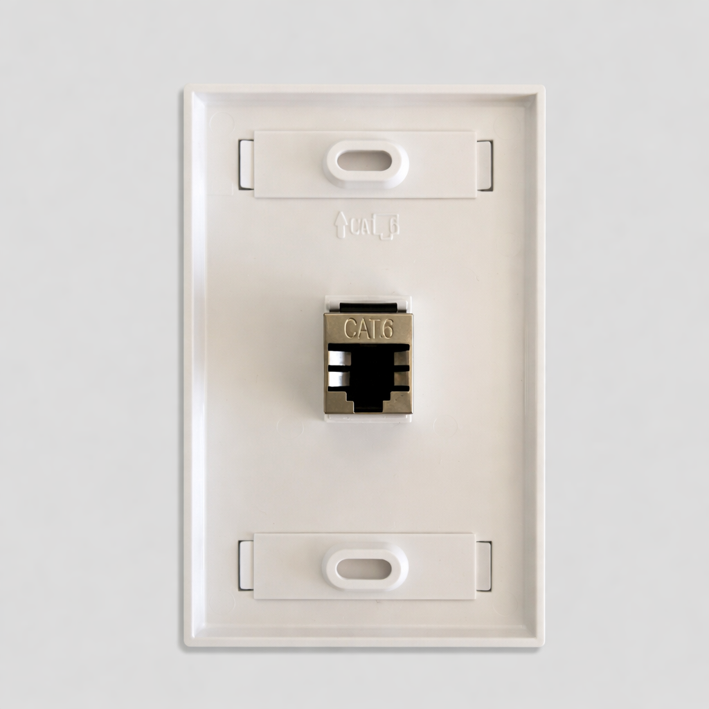 CAT6 Ethernet wall plate with single RJ45 keystone jack for network outlet installation