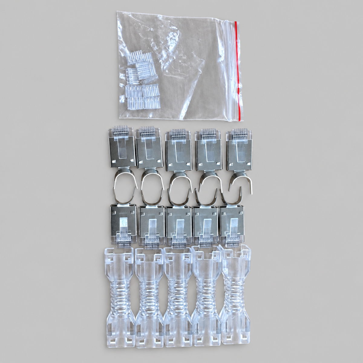 10 pack of shielded Cat6A RJ45 plugs with clear strain relief boots for Starlink cable repair