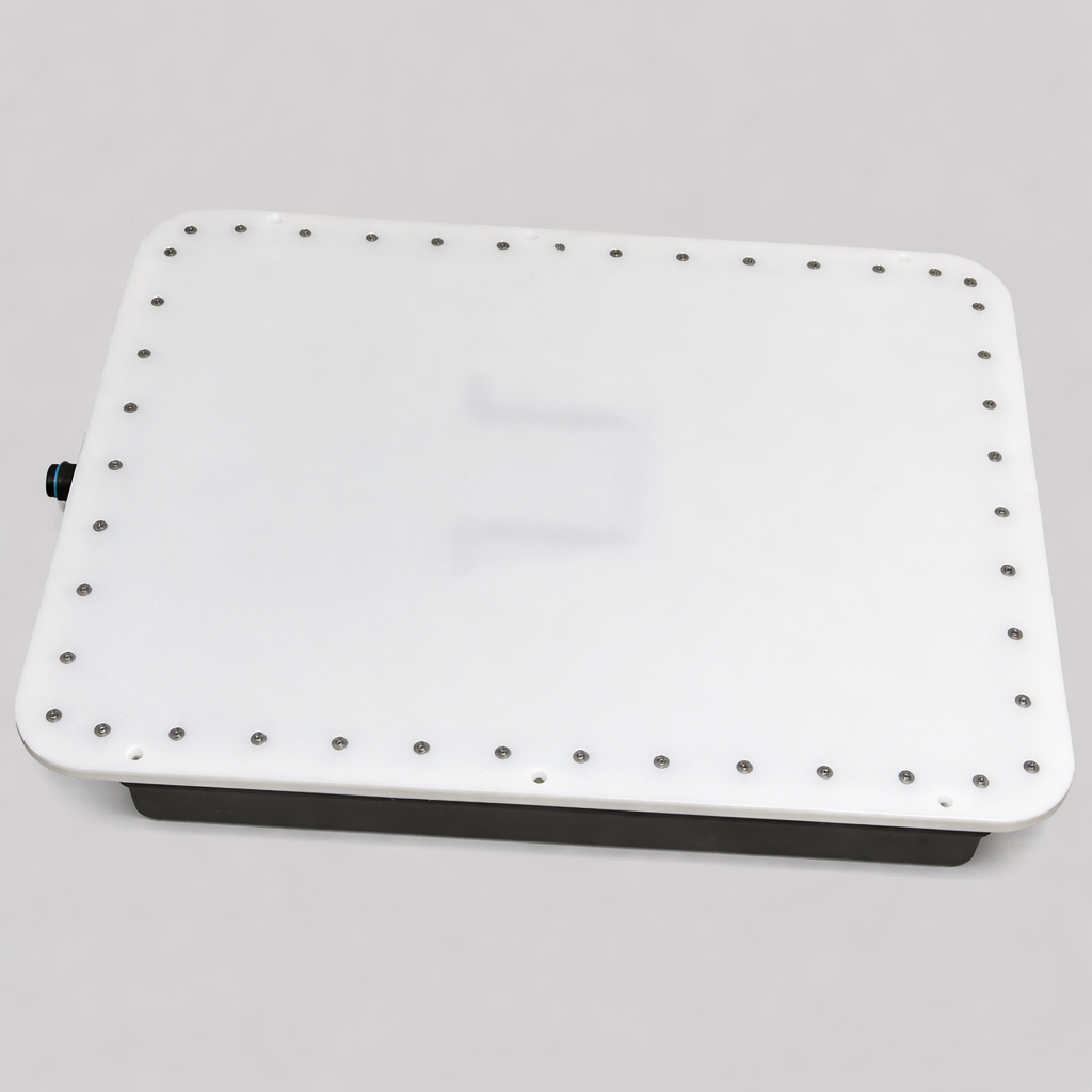 Bottom view of Gen 3 V-Cell rugged enclosure showing sealed fasteners and reinforced base plate.