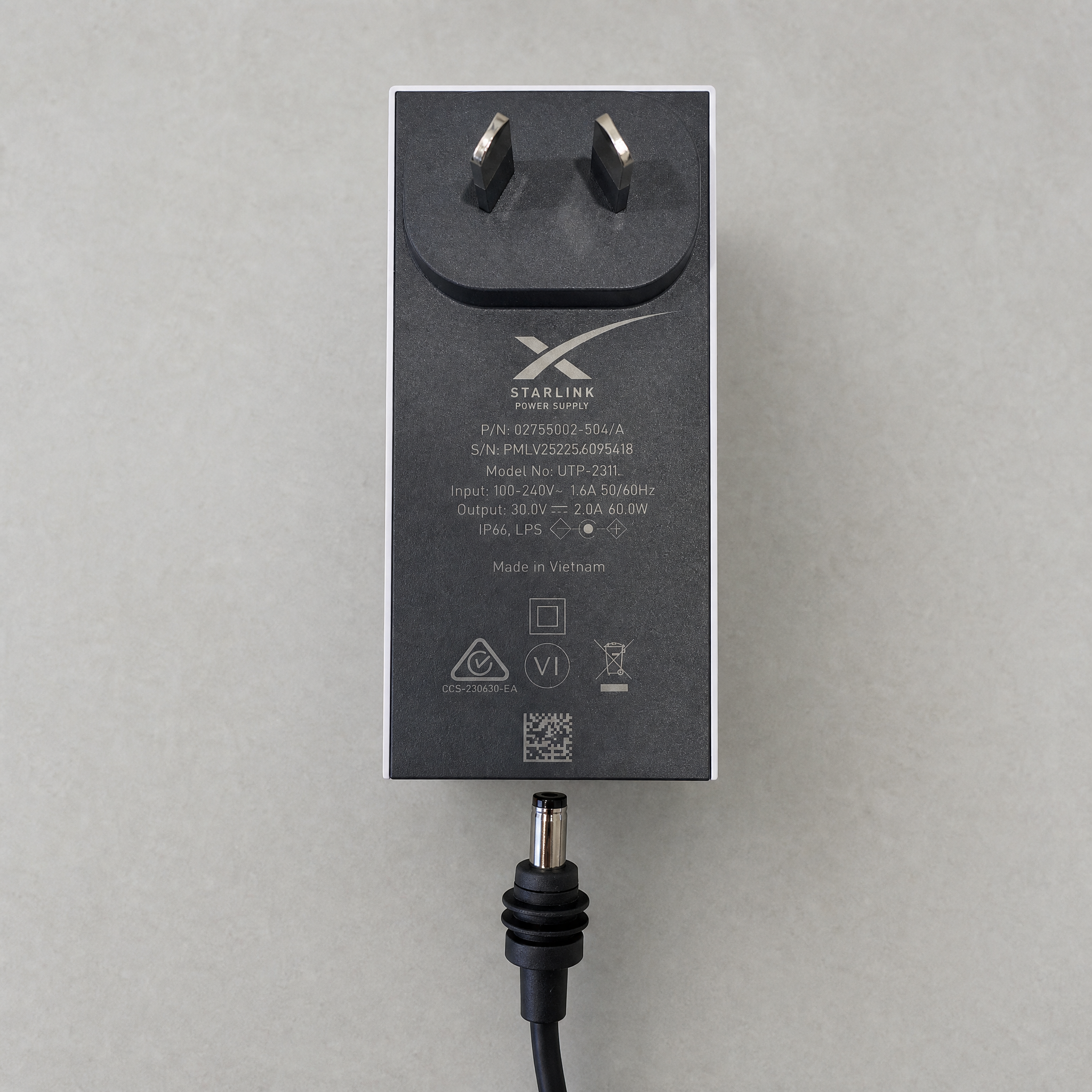 Starlink Mini replacement AC power supply AU/NZ plug with label, prongs and DC output cable