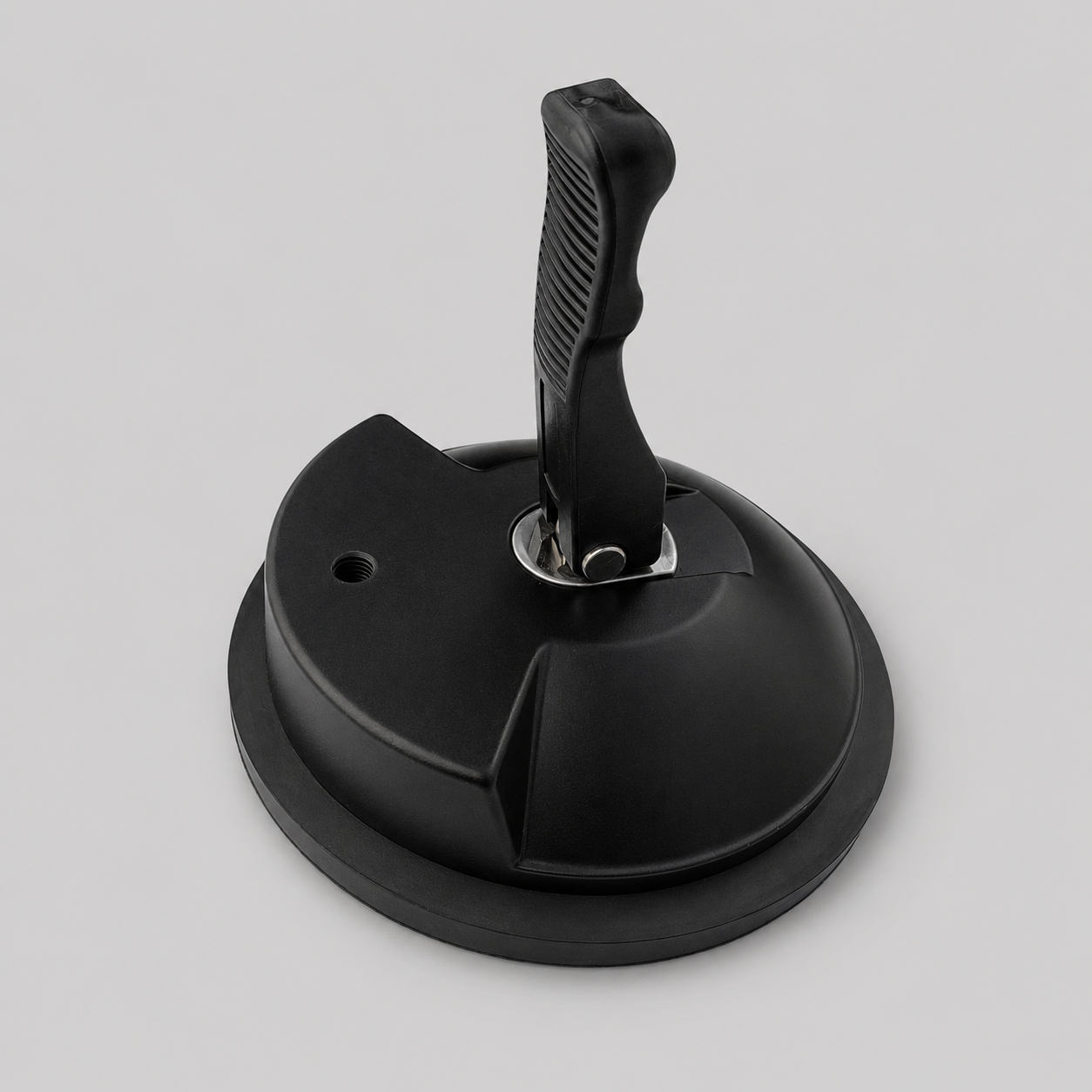 Heavy-duty 5-inch suction cup with locking lever in the upright position and M8 female thread for secure equipment mounting
