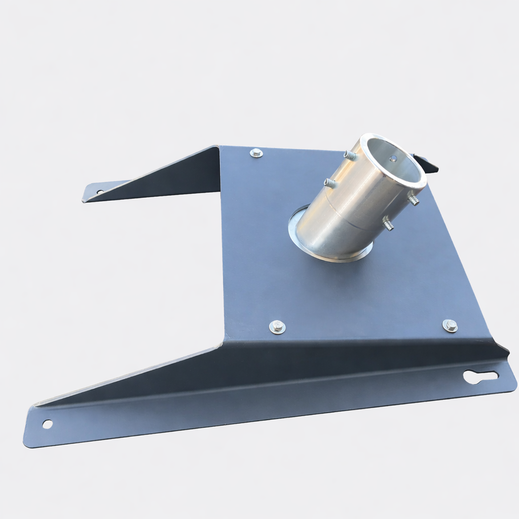 Heavy-duty Spacetek mounting bracket with angled base and pole collar designed for Starlink Performance receivers.