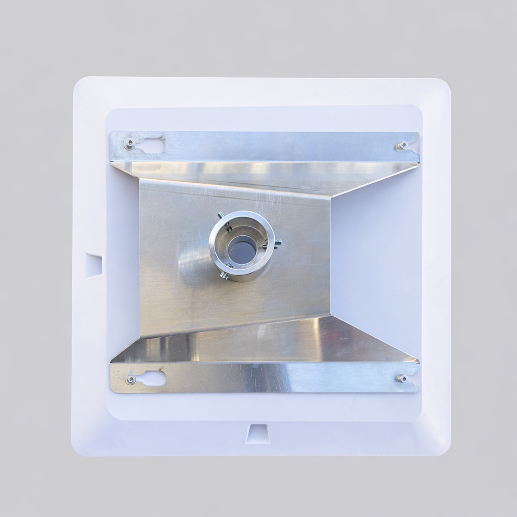 Spacetek aluminium rear mounting plate featuring an integrated pole collar for Starlink Performance receivers