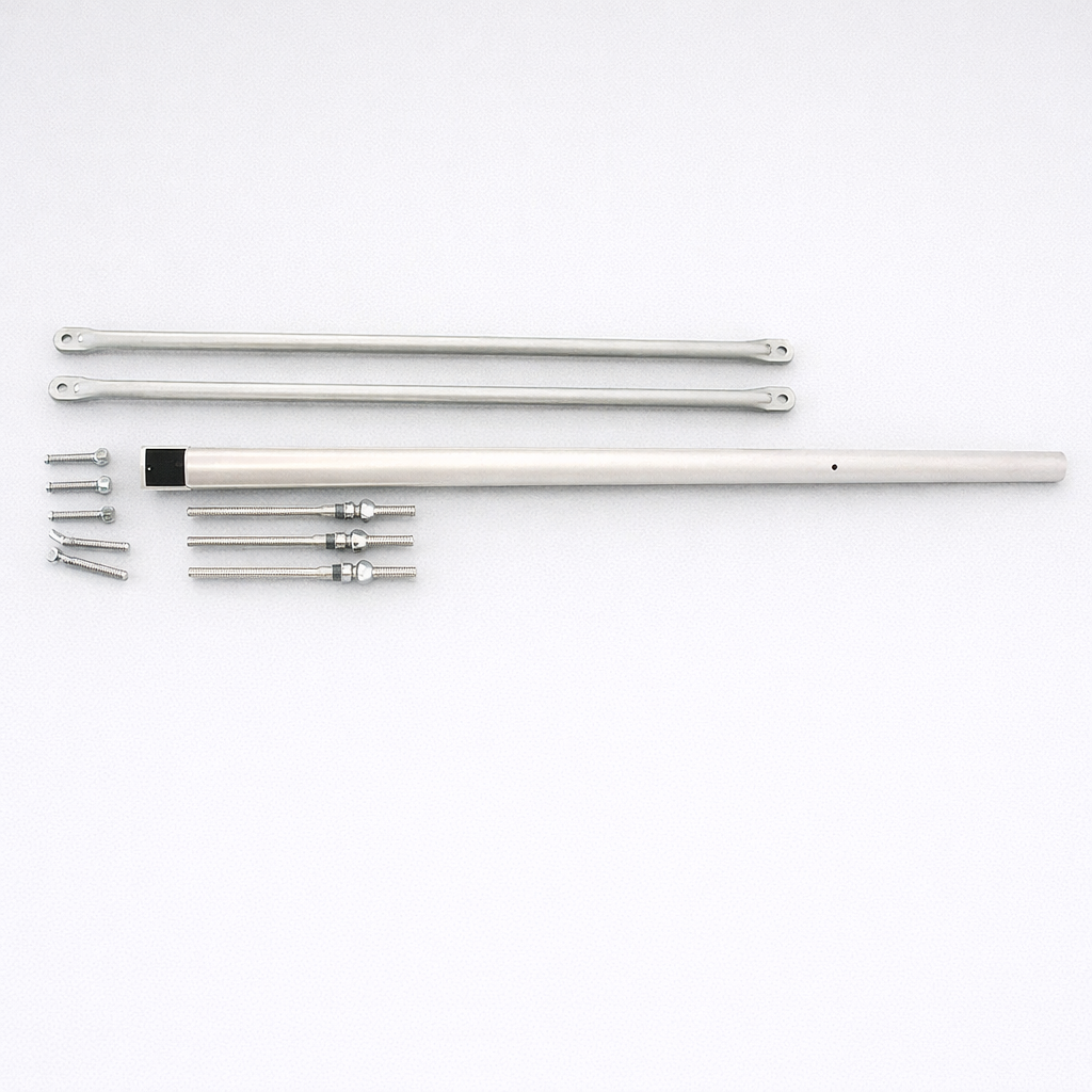 Starlink Gen 3 tile roof mount kit with hardware in parts on a light background