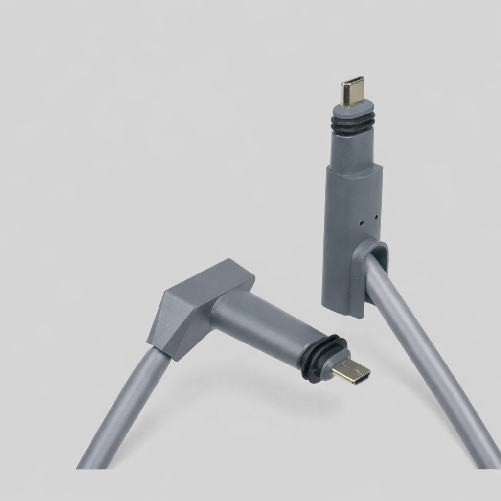 Detailed close-up of right-angled and straight connectors on SPX Gen 2 Starlink replacement cable, weather-sealed for durability