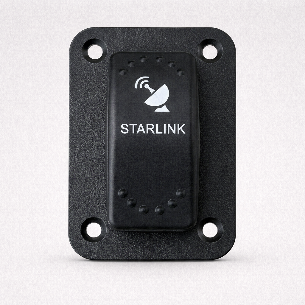 Starlink rocker switch mounting plate front view with four screw holes