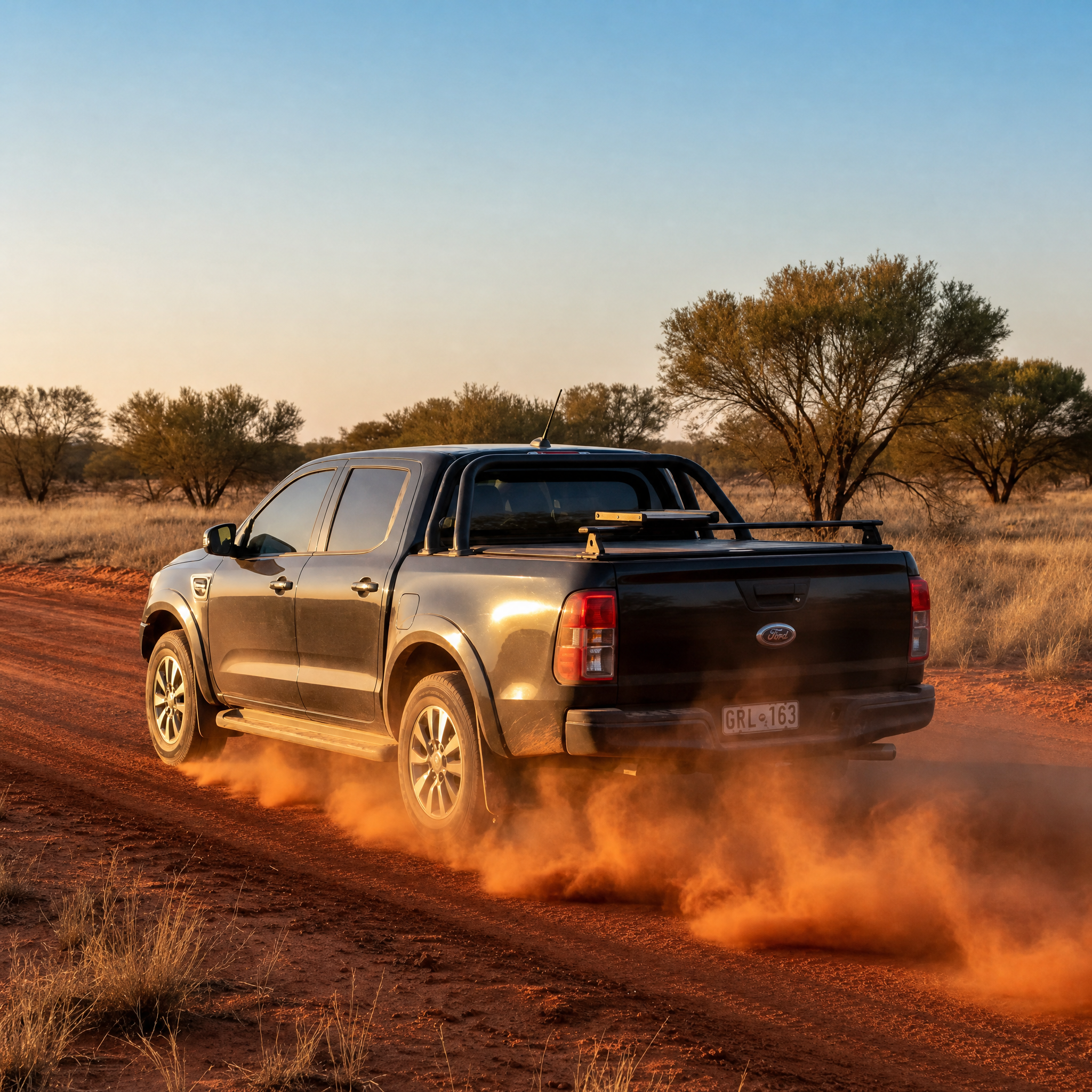 Starlink Mini Road Bundle mounted on Ford Ute driving through Australian outback