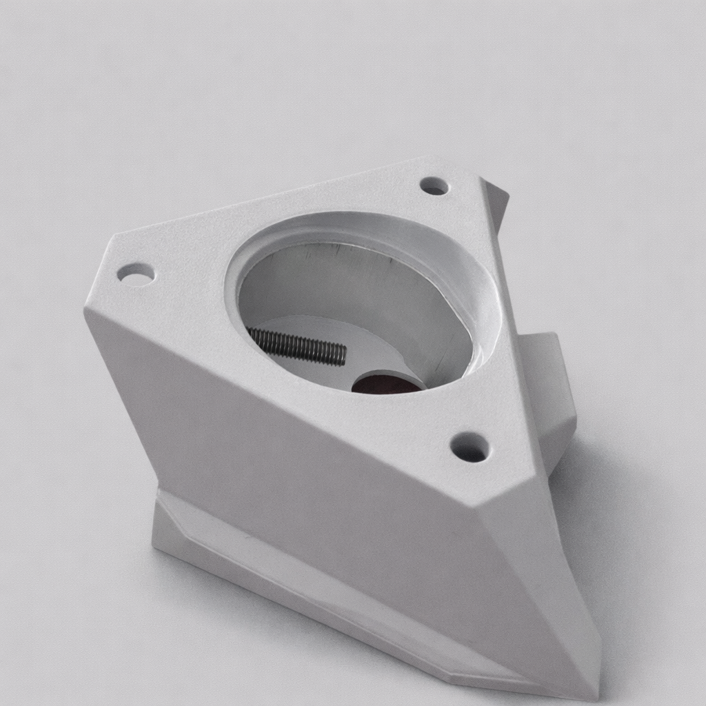 Angled top-down view of the Starlink Mini OEM Pipe Adaptor displaying internal threading and clean edge finish