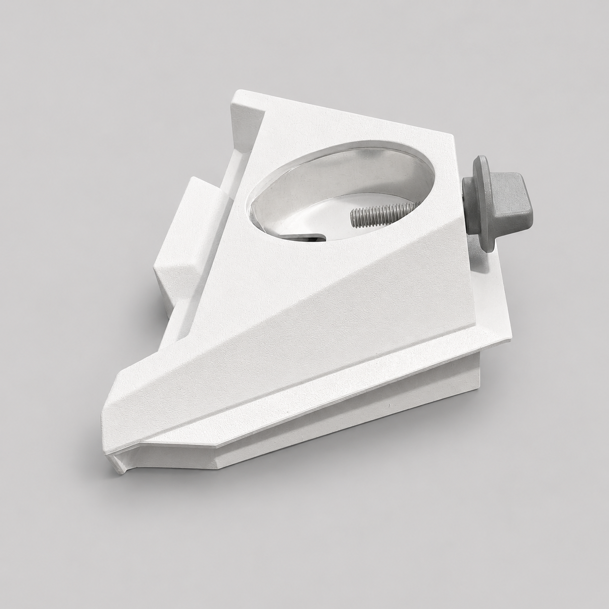 Original Starlink Mini pole pipe adapter side profile showing pole clamp opening and adjustment knob.