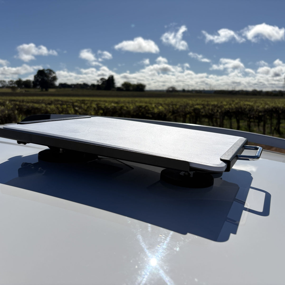 Starlink V5 Robust Magnetic Roof Mount installed on a vehicle roof, side angle