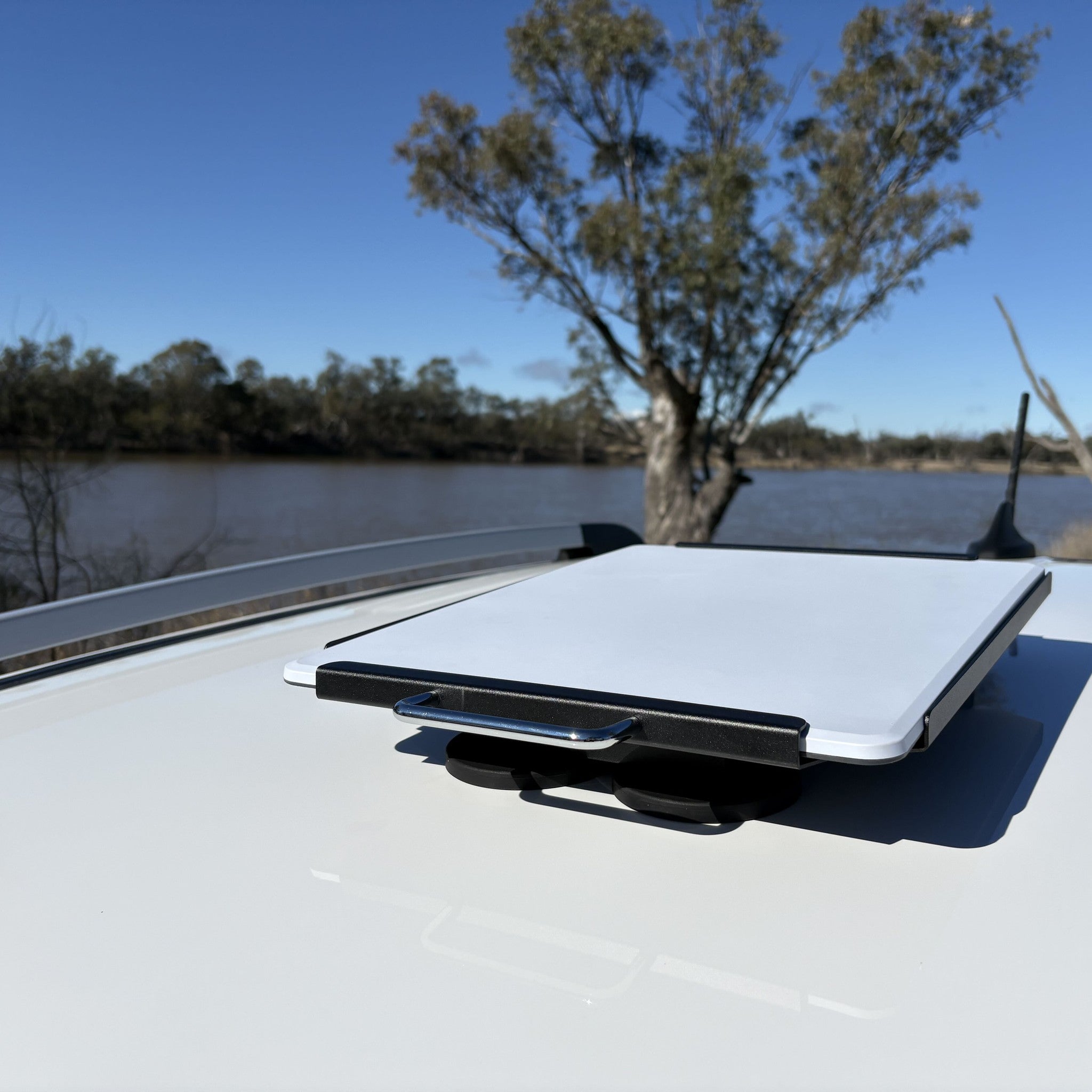 Starlink V5 Robust Magnetic Roof Mount installed on a vehicle roof, front view